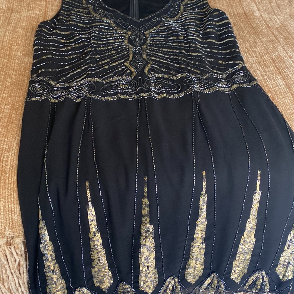 Apricot Black flapper style dress, sz UK 12 (41) or Europe sz medium.